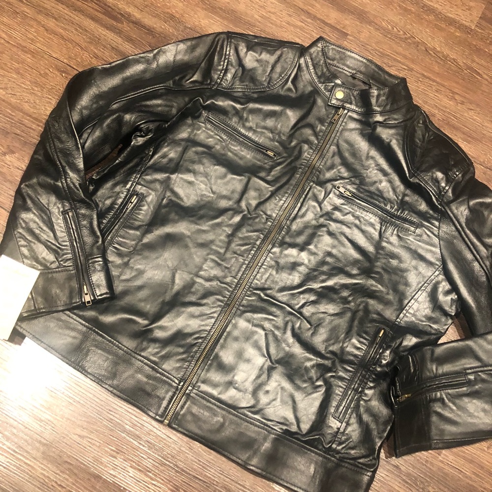 🎾 Decrum real lamb leather black moto jacket NWT - Picture 7 of 7